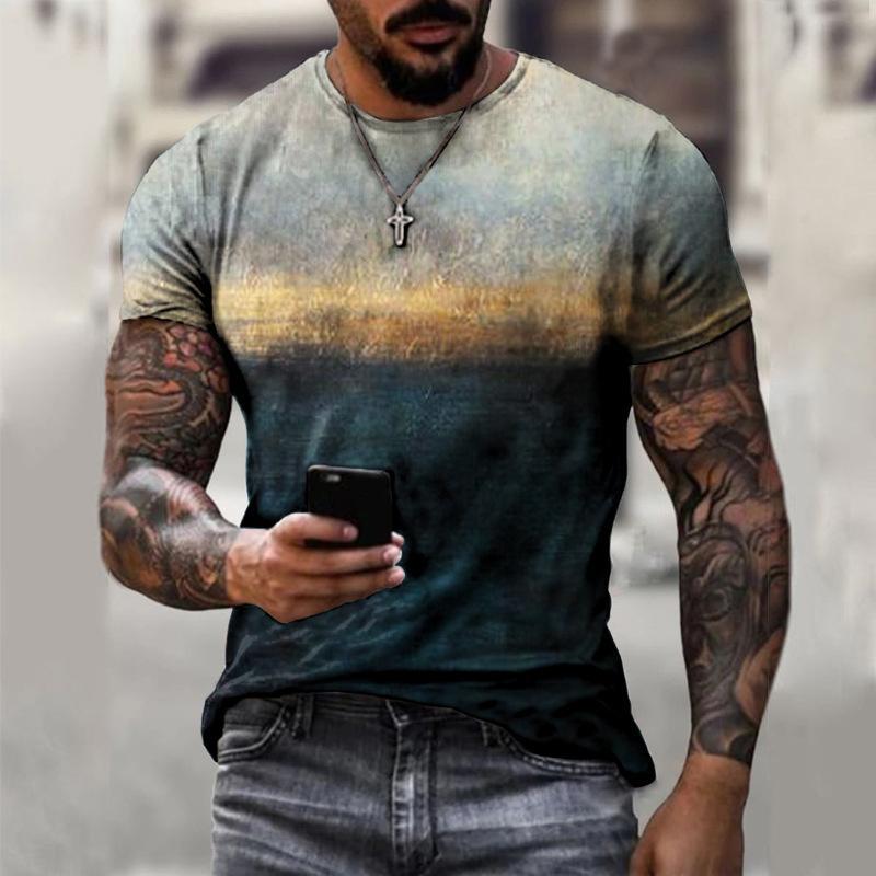 Kukebang Zomer Hot Selling mannen Casual T-shirt Street Fashion Korte mouwen Harajuku 3D Afdrukken All-Match ronde Hals Nieuwe Top L