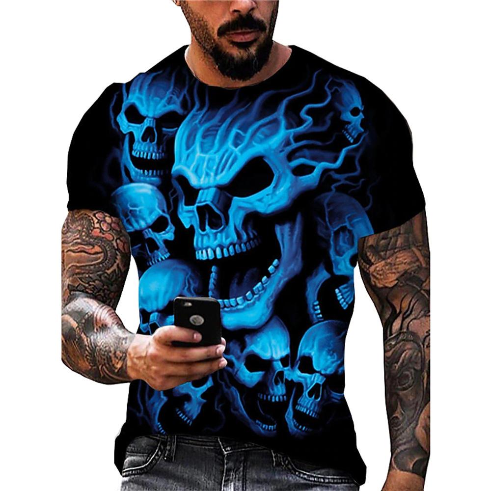 ETST 03 Heren T-shirt Zomer Mode Schedel Thema 3d Mannen Cool Street Print Tshirt Horror Series Stoere Korte Mouw Heren Grote Maat Top Tee - T-shirts XL