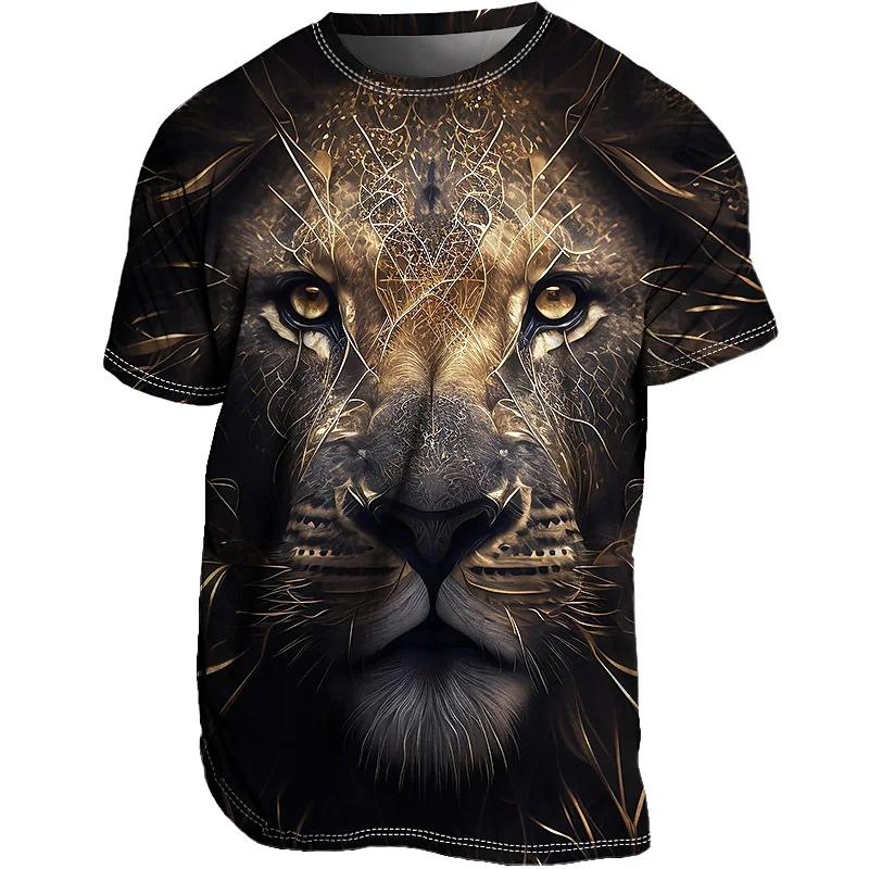 Xr 01 Dagelijks oversized heren T-shirt 3D leeuwenprint tees tops zomer casual dierpatroon streetwear nieuwe mode straat herenkleding 2XL