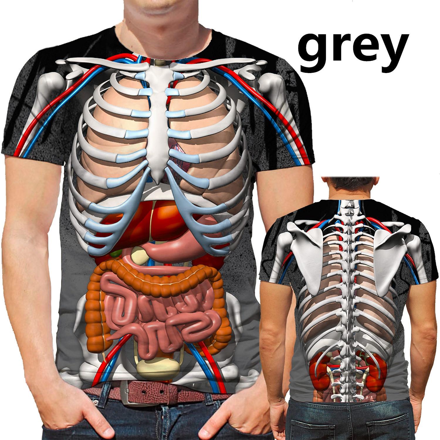 Xin nan zhuang Schedel T-shirt Mannen Gothic Skelet 3D Gedrukt Grappige Mannen T-shirt Interne Organen T-Shirt Mode Korte Mouw Kleding XL