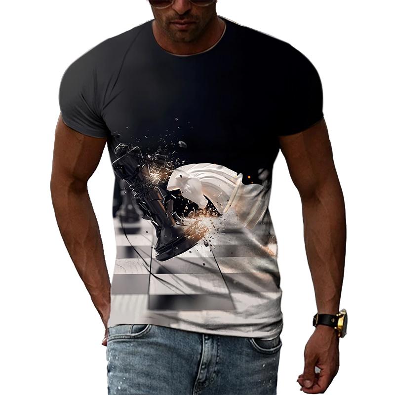 Xin nan zhuang 3D Interest Chess Grafische T-shirts Zomermode Mannen Casual Persoonlijkheid Bedrukt O-hals Korte Mouw T-shirts Tops XL