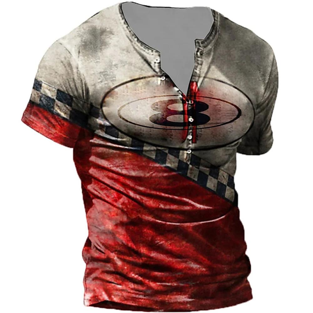 Xiao Xiang Vintage Racing Henley Shirt Voor Mannen 3d Heren Korte Mouw Oversized Tops Tee 6xl Knop V-hals Shirt Man Punk Racing streetwear S