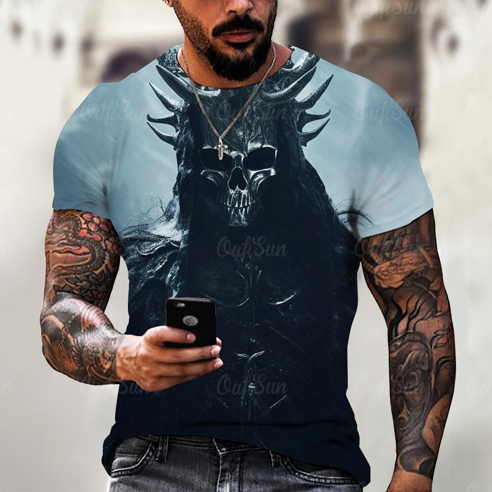 Kukebang Zomer Vintage Horror 3D Print Heren T-shirt Klassiek Casual O Hals Korte Mouw Mode Losse Oversized Tops T-shirt Mannen 6XL