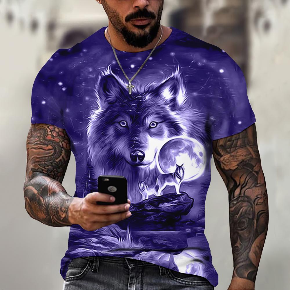 Nihao 3D Print Wolf T-shirt Voor Mannen Zomer Oversized Korte Mouw Tops Trui 2023 Fashion Streetwear Mannen Cool Kleding Goedkope tees XL