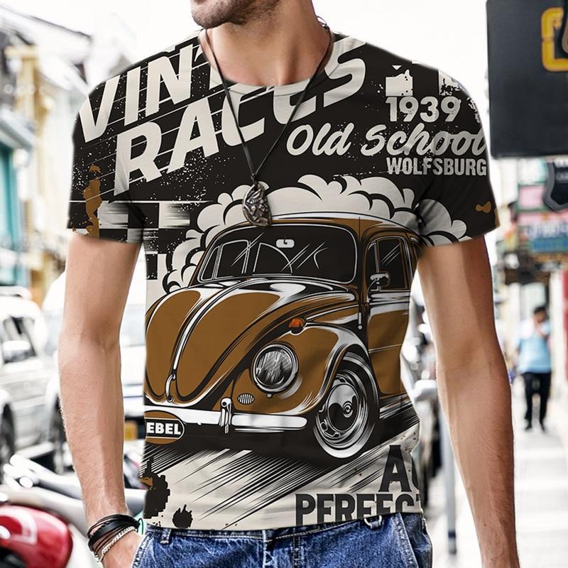 ETST WENDY Zomer heren Vintage T-shirts Retro Auto Mode Tops 3D Gedrukt O Hals Oversized Korte Mouw Harajuku Grappige Mans Streetwear 2XL