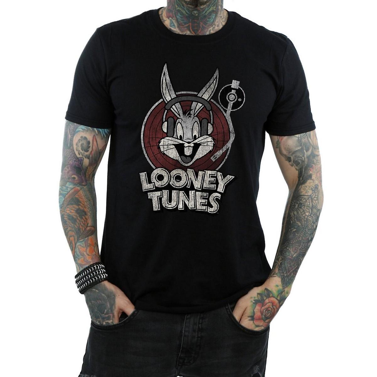 Looney Tunes Heren Bugs Bunny Logo Katoenen T-shirt M zwart