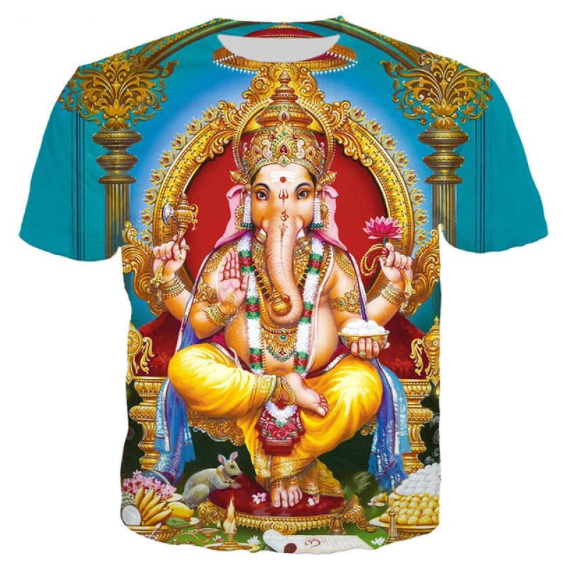 Xuhaijian02 Dames Heren Ganesh T-shirt Olifantkop Hindoeïsme God Ganesha 3D Gedrukt T-shirt L
