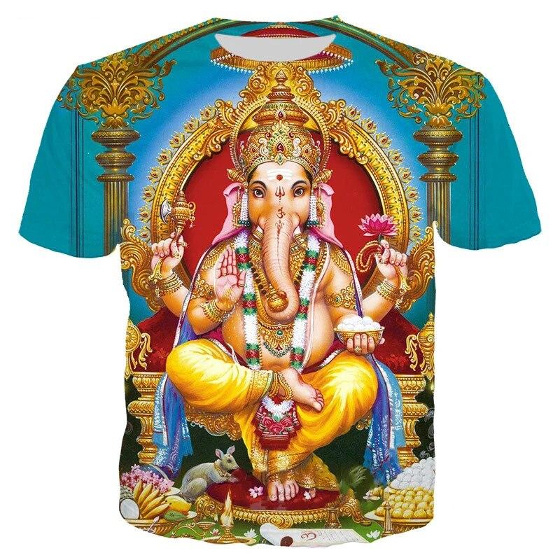 Xin nan zhuang Ganesha T-shirts 3D Print Hindoe God van Wijsheid Ganesha T-shirt Mannen Vrouwen Zomer Casual Korte Mouw Harajuku Oversized T-shirt L