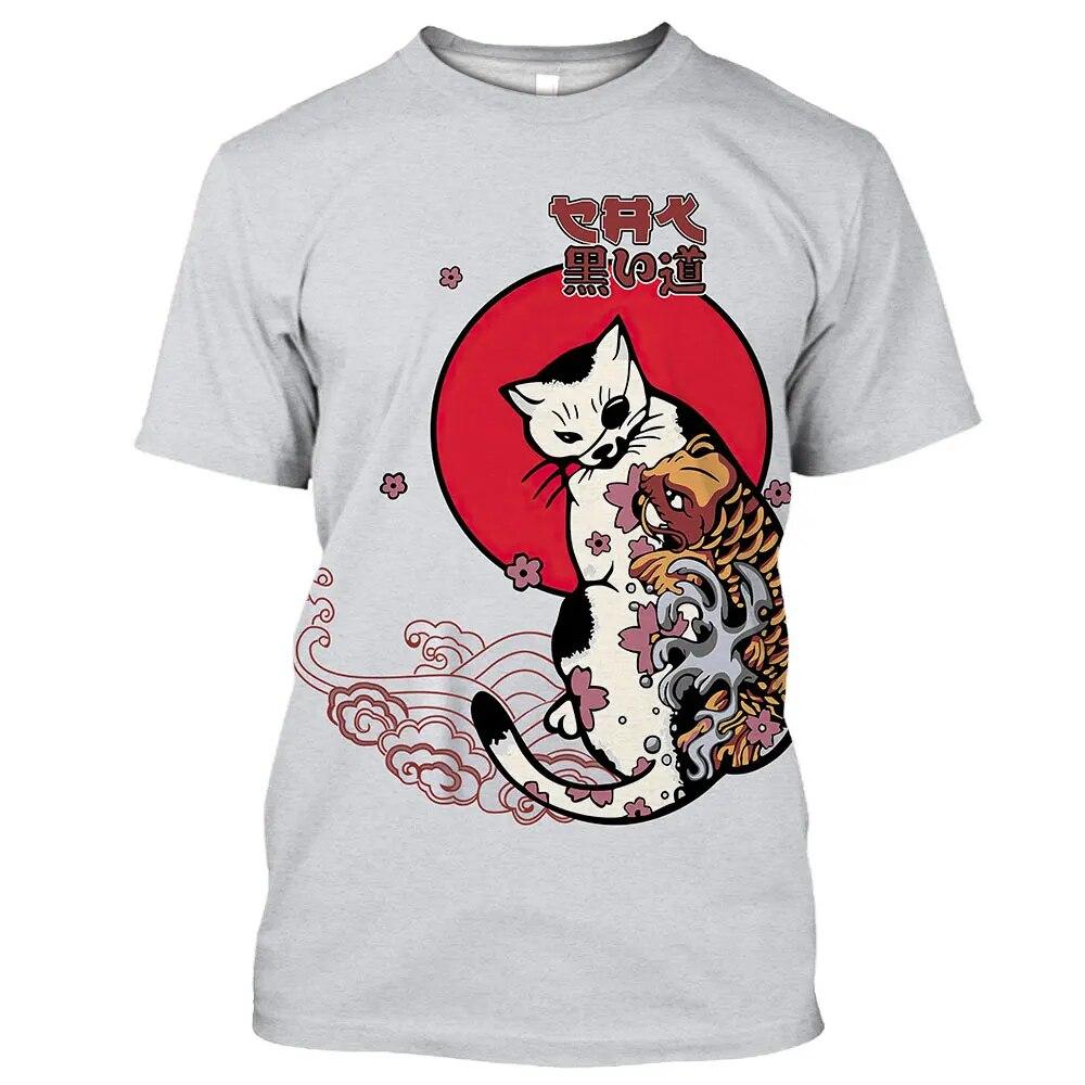 ETST WENDY 005 Samurai Kat Tattoo 3D Print Man/Vrouwen Persoonlijkheid Mode Ronde Hals T-shirt Kinderen Korte Mouw Tops Zomer oversize T-shirt Mannen XL