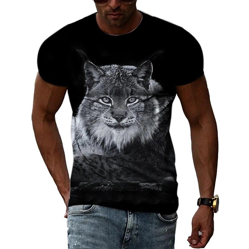 Baibao QIQI Mode Nieuwe Lynx Bedrukt Heren T-shirt Zomer Casual Persoonlijkheid Hip Hop Straat Stijl T-shirts Dierenpatroon O-hals Korte Mouw Tops XXL