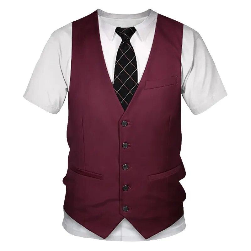 ETST 03 Zomer Mode Persoonlijkheid Nep Pak Mannen T-shirts Hip Hop Trend Alternatieve Grappige Streetwear 3D Gedrukt O-hals Korte Mouw Tees Asian size XS