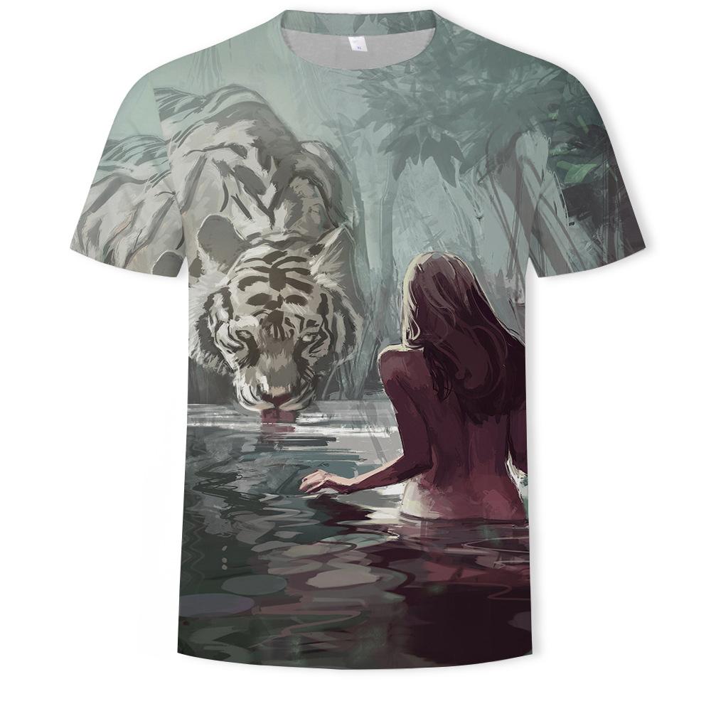 WowClassic Zomer Leeuw Tijger 3D Digitale Print Tee Top Heren Ronde Hals Los T-shirt met korte mouwen 6XL