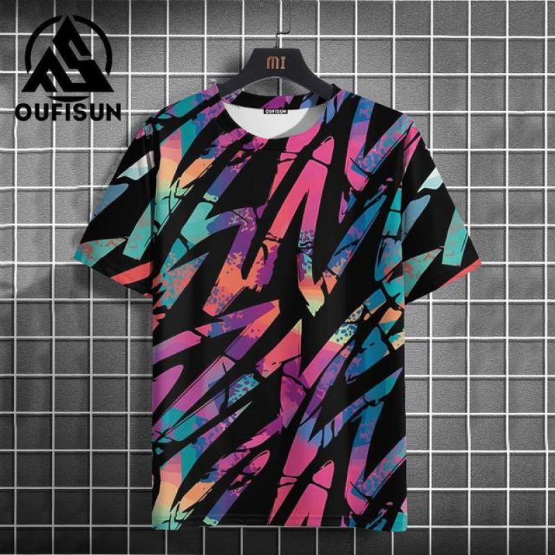ETST 03 Graffiti Heren T-shirt Zomer Kleurrijke Print Korte Mouw Top Tees Oversized O-hals Trui Outdoor Casual Kleding Met Nieuw M