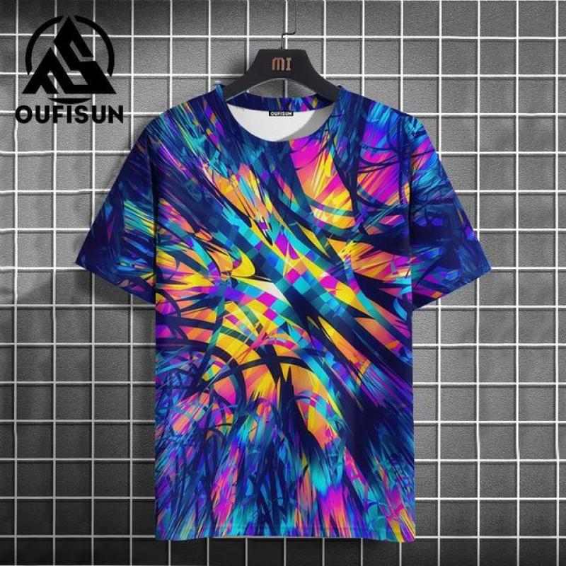 ETST 03 Graffiti Heren T-shirt Zomer Kleurrijke Print Korte Mouw Top Tees Oversized O-hals Trui Outdoor Casual Kleding Met Nieuw XS