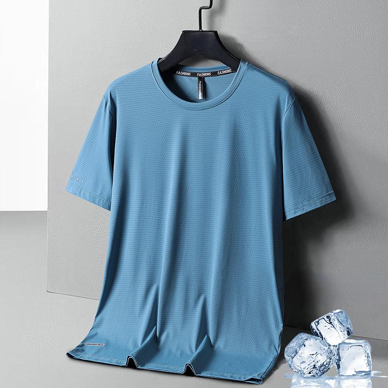 No. 11 Fashion 8XL Summer Ice Silk Snel drogend T-shirt met korte mouwen voor heren, plus size, los, ademend, dun, sportfitness-shirt voor heren, top 6XL lichtblauwe kleur