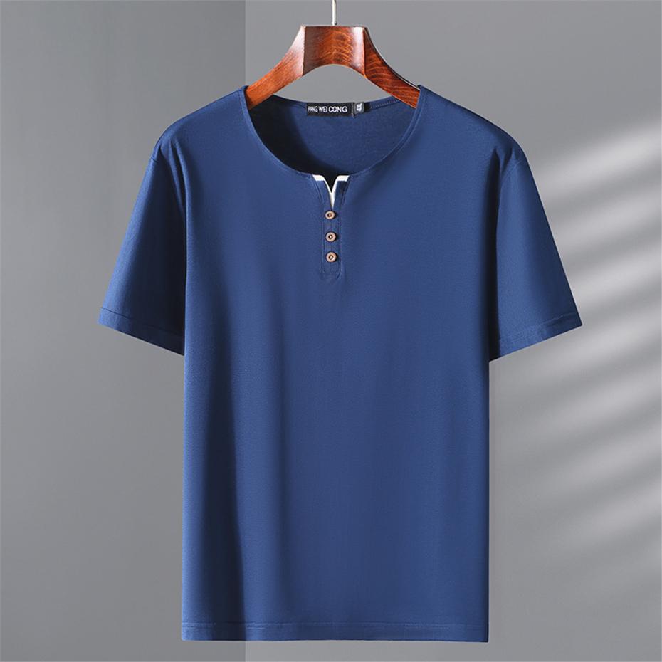 SHIZI Plus Size T-shirt Heren Zomer Korte Mouw T-shirt Grote Maat Tops Tees Mannelijk Casual Effen Kleur T-shirt 9XL blauw