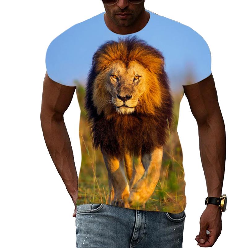 Laoxu Zomer Nieuwe Creatieve Leeuw grafische t-shirts Heren Mode Casual Trend Dier Patroon T-shirt harajuku 3D Print streetwear Tops XXL rood
