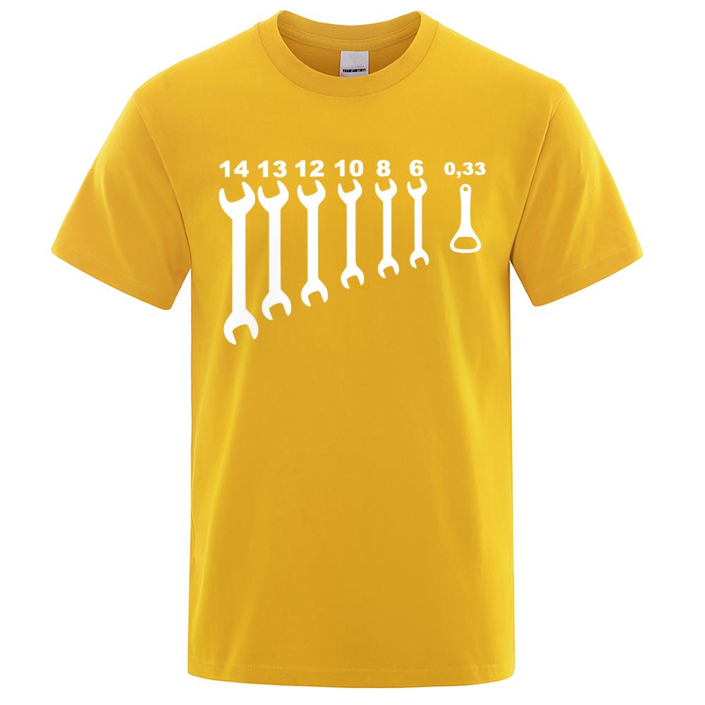 New Young Vintage Schroefsleutel Opener Monteur T-shirts Heren Auto Fix Engineer Katoenen T-shirt Korte Mouw Grappige T-shirts Top Tee Herenkleding 4XL geel