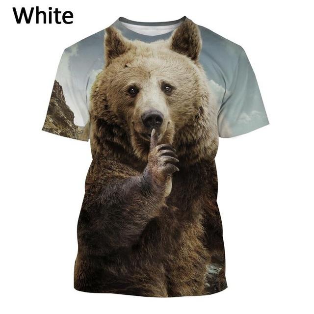 Subilier Nieuwe Herenmode Beer 3D Afdrukken Korte mouwen T-shirt Persoonlijkheid Mode Casual Grappig Cool heren T-shirt M wit