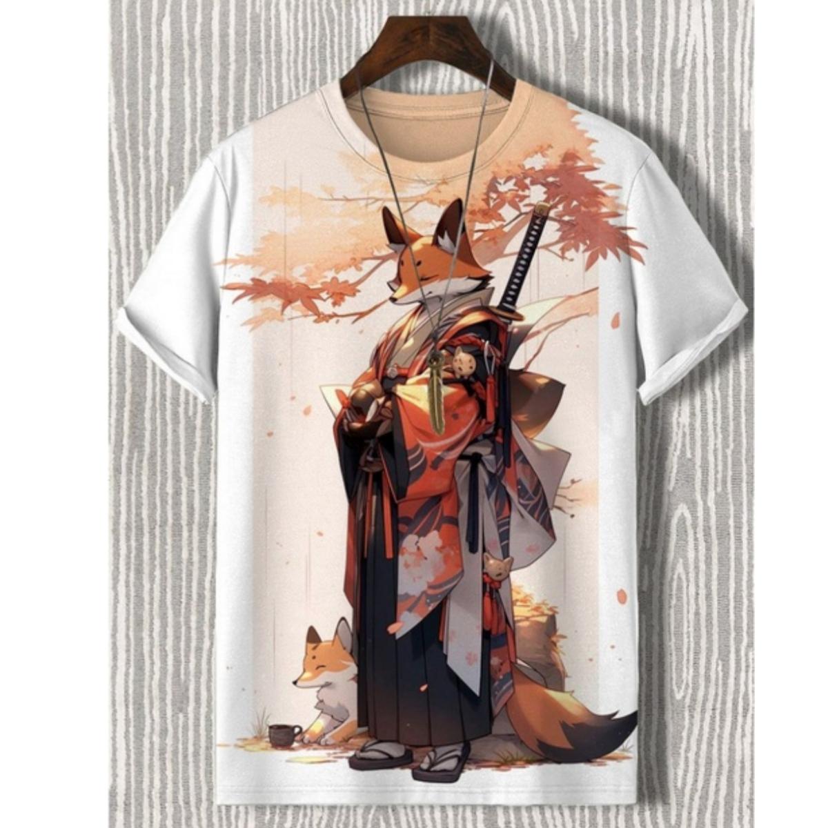 ETST WENDY 05 Heren T-shirt Japanse stijl Samurai Cat Grafisch 3D-geprint T-shirt Casual korte mouwen T-shirt Outdoor Oversized herenkleding Tops L