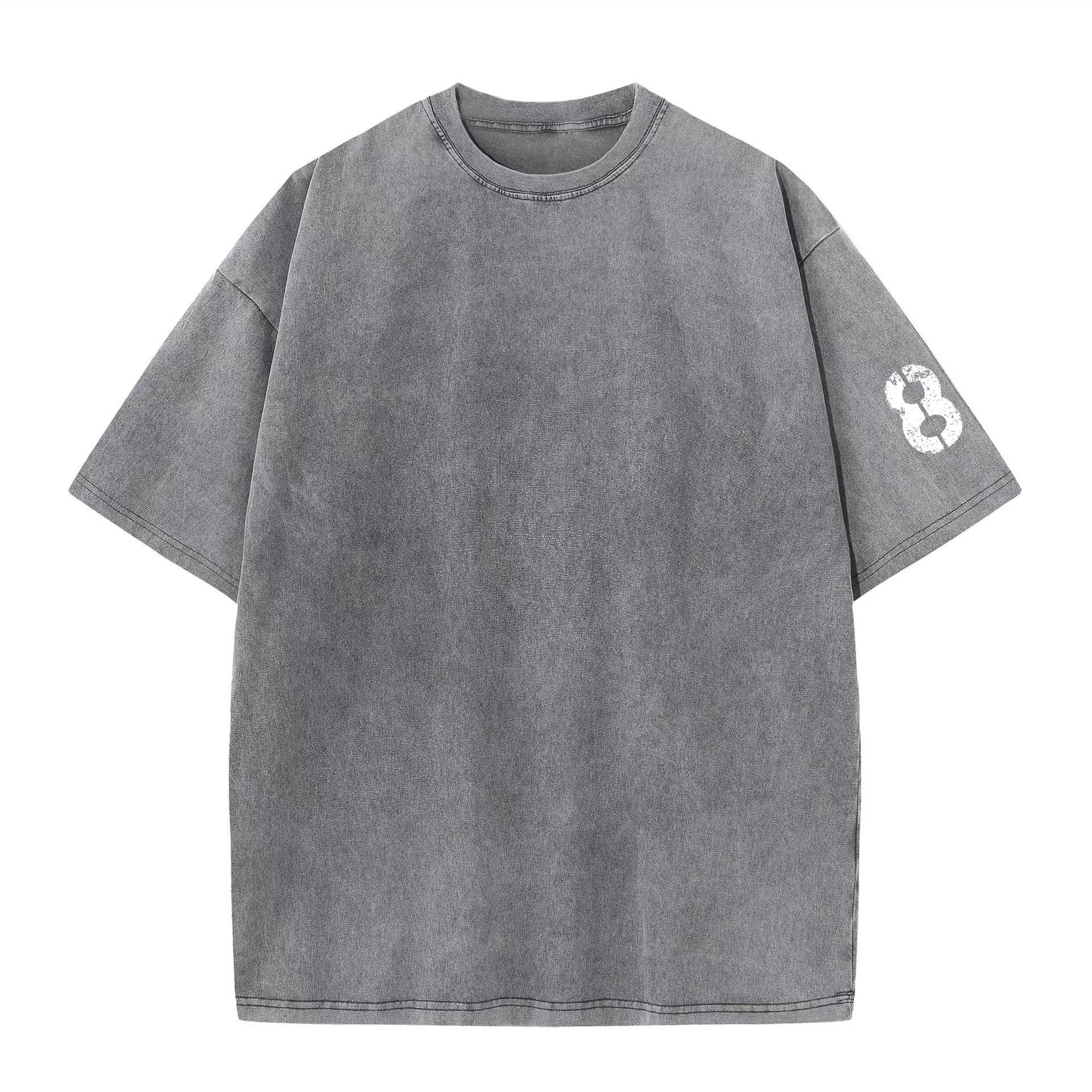 FEGKZLI Fashion 2024 Acid Wash Katoenen T-shirt Heren Ronde Hals Versleten Korte Mouw T-shirt Europees Amerikaans Jeugd Mode Sport Casual T-shirt XXL grijs