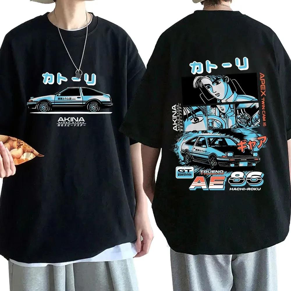 ETST 011 Anime Drift AE86 Initial D Dubbelzijdig Heren T-shirt O-hals Korte Mouwen Zomer Casual Unisex R34 Skyline GTR JDM Manga T-shirts 3XL