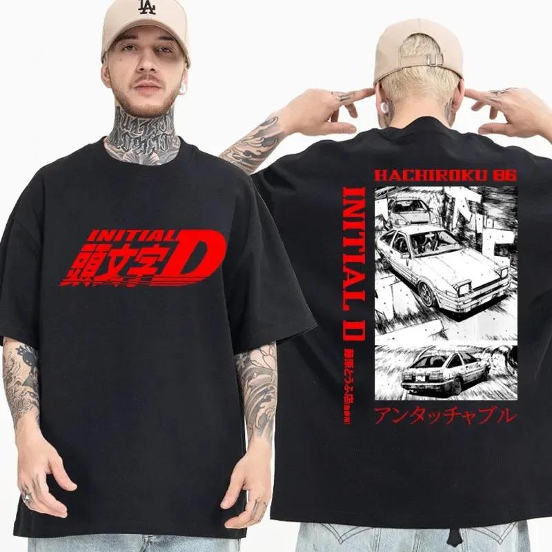 ETST 011 Anime Drift AE86 Initial D Dubbelzijdig Heren T-shirt O-hals Korte Mouwen Zomer Casual Unisex R34 Skyline GTR JDM Manga T-shirts 2XL