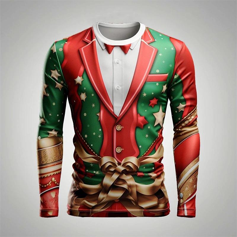 ETST 03 Leuke kerstkostuum T-shirts Neppak Stropdas 3D-print Heren O-hals Lange Mouw T-shirt Harajuku Truien T-shirts Tops Kinderkleding 6XL