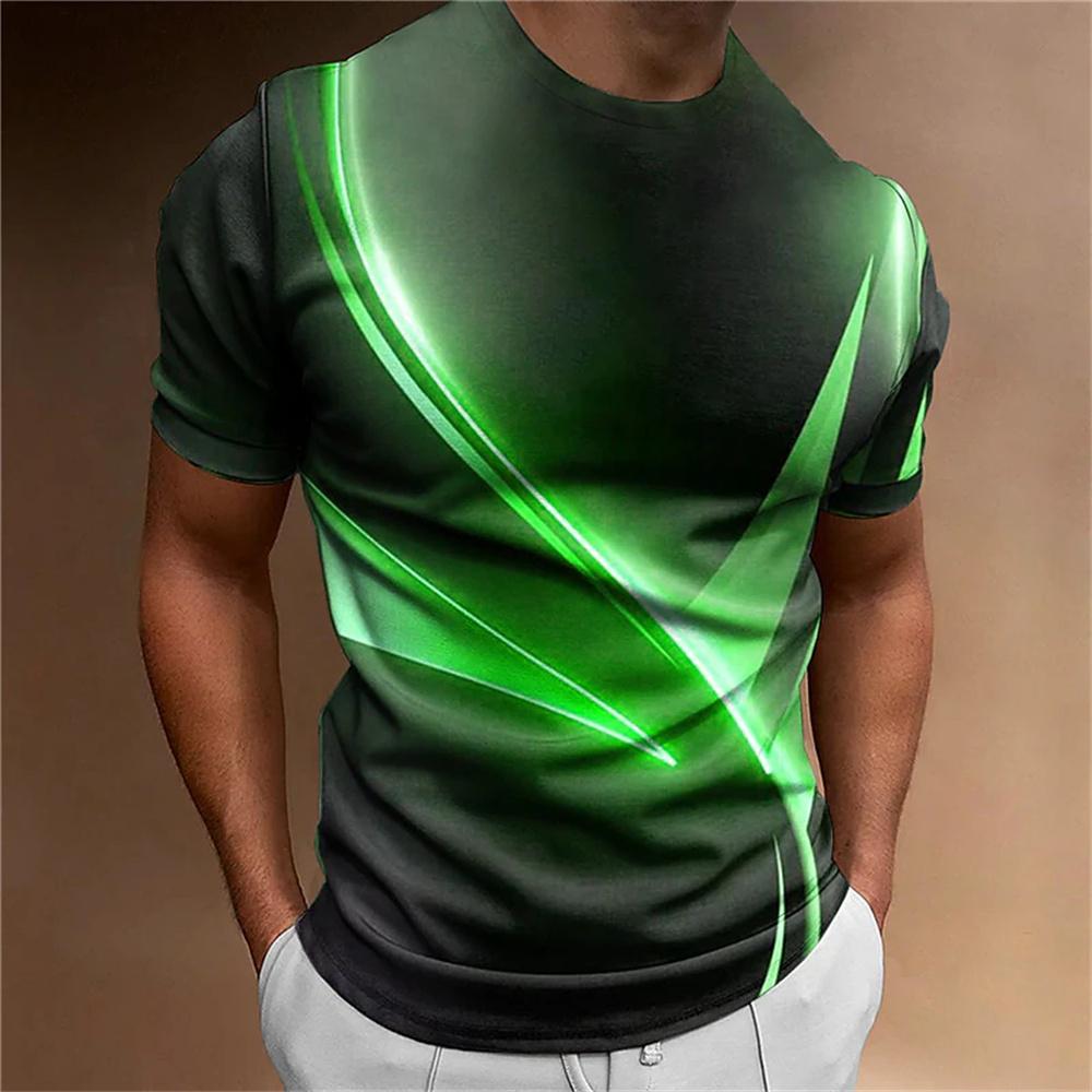 HerSight Heren T-shirt Curved Radiance Grafisch 3D Geprint T-shirts Casual Losse Korte Mouwen T-shirts Oversized Herenkleding Tops XL