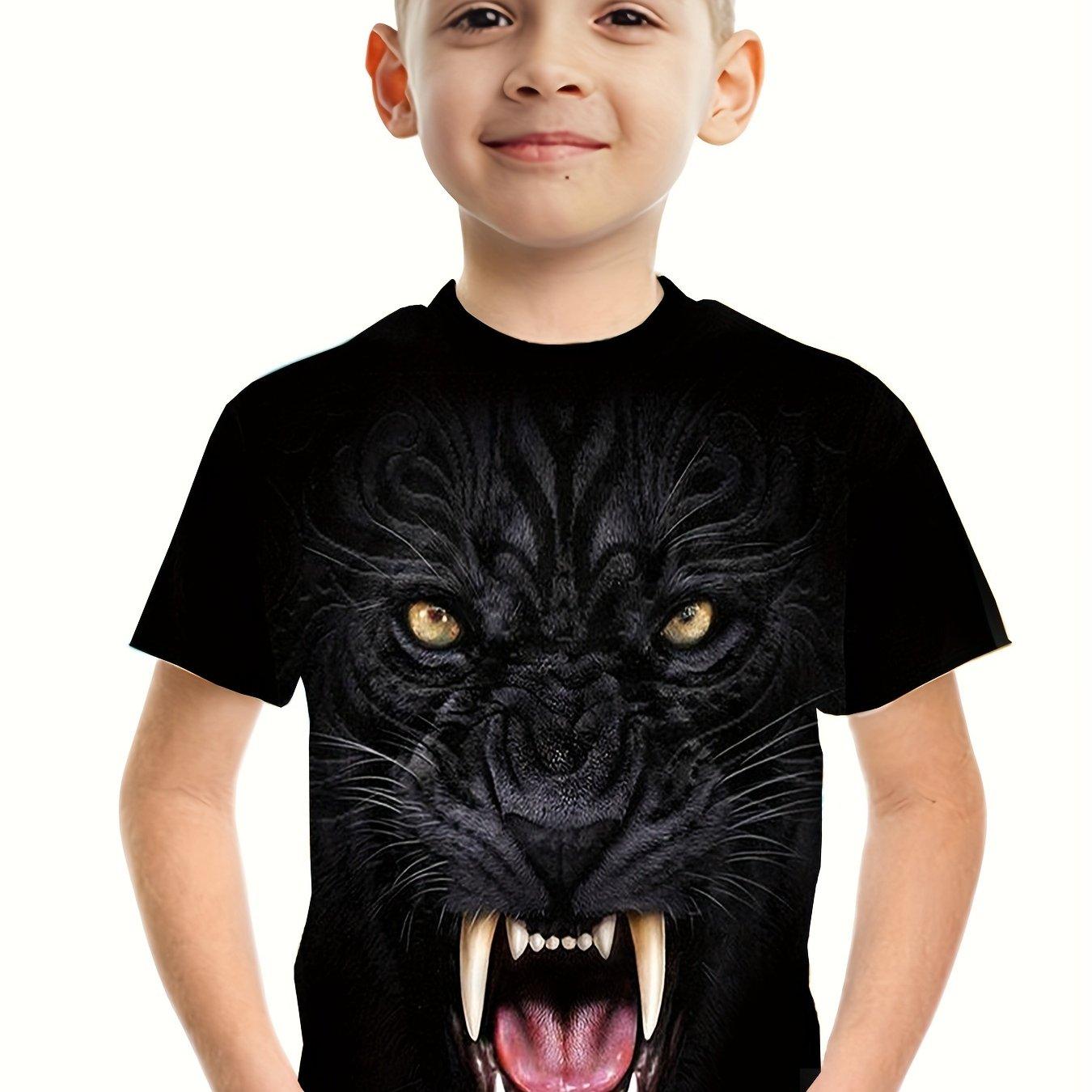 No. 11 Fashion Panther 3D Printed T-shirt Boy's Animal Tiger Lion Graphic Design Crew Neck Short Sleeve Summer Casual Children Tops Clothing 11-12Y