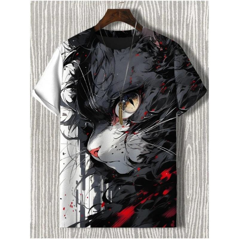 ETST 07 Heren T-shirt Japanse stijl Samurai Cat Grafisch 3D-geprint T-shirt Casual korte mouwen T-shirt Outdoor Oversized herenkleding Tops 6XL