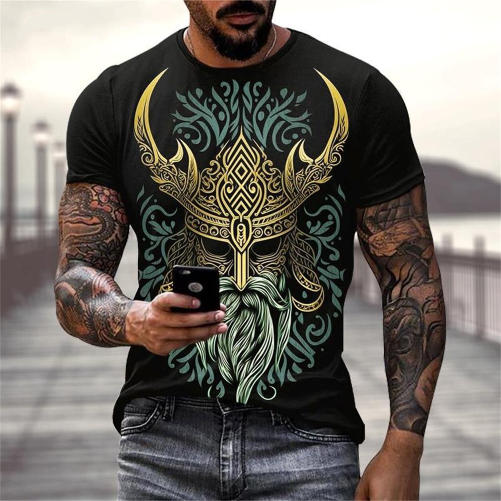 Chaokebang Zomer Viking Warriors Grafische 3D Print Heren T-shirt Nordic Stijl Heren Oversized Korte Mouw Tops Tees Heren Designer Kleding L