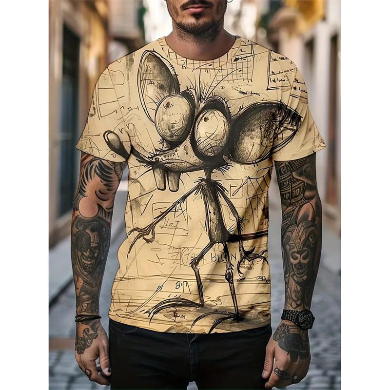Transmission of love Monster Graffiti Art Grafisch T-shirt voor heren, dierenprint 3D-geprinte T-shirts, zomer, casual, ronde hals, oversized, korte mouwen, tops, maat XS-6XL 5XL