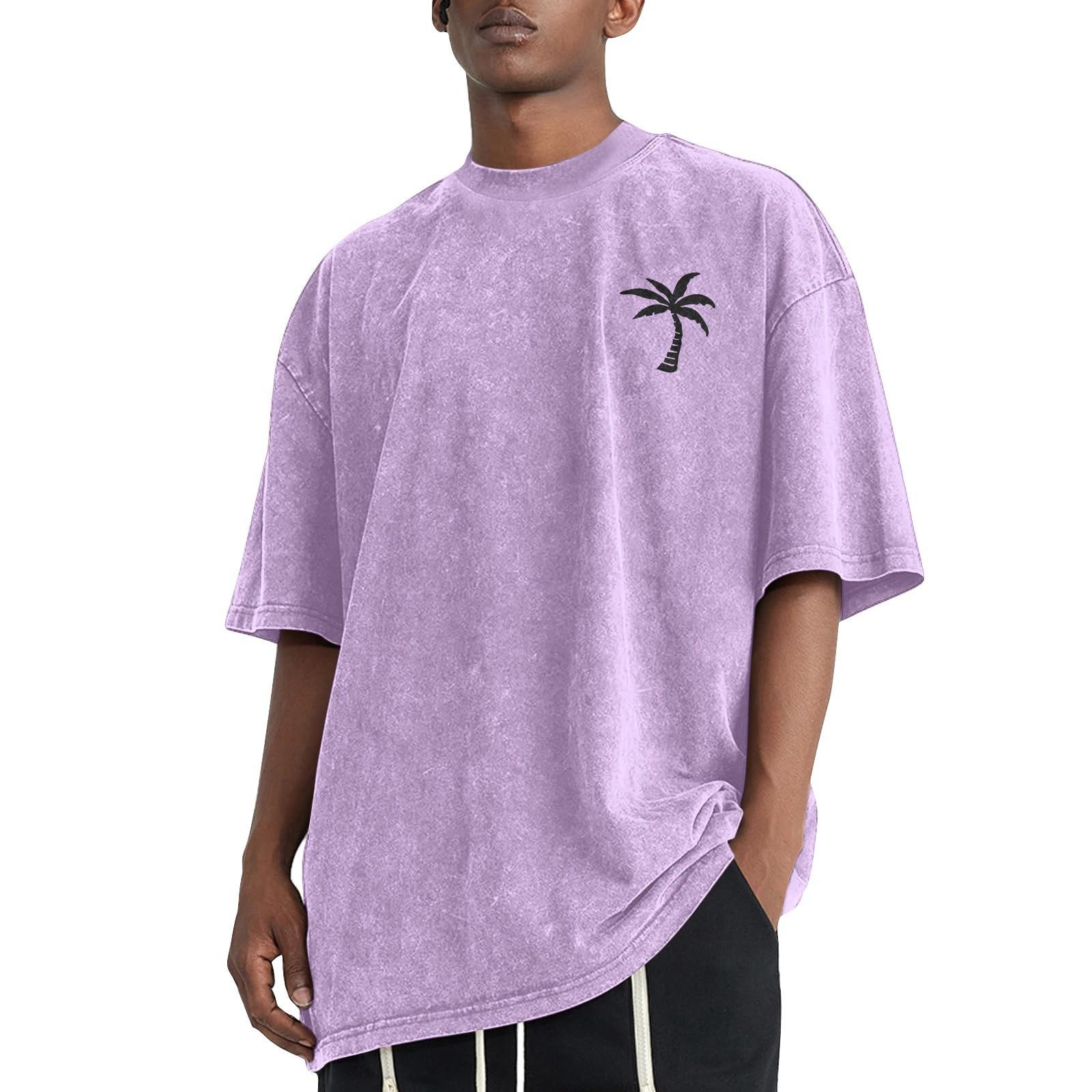 Durable Heren Zomer Effen Kleur Gewassen Distressed Drop Shoulder T-Shirt Heren Casual Mode T-Shirt XL paars