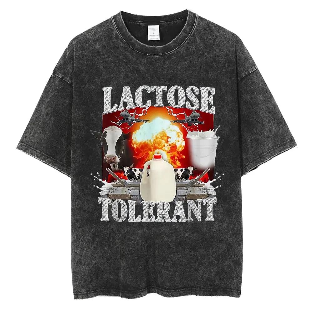 Couple short sleeved T-shirt Streetwear Lactose Tolerant Graphic Wash T Shirts Men Women Funny T Shirt Cotton Casual Aldult Teen Loose T-Shirt Gifts M