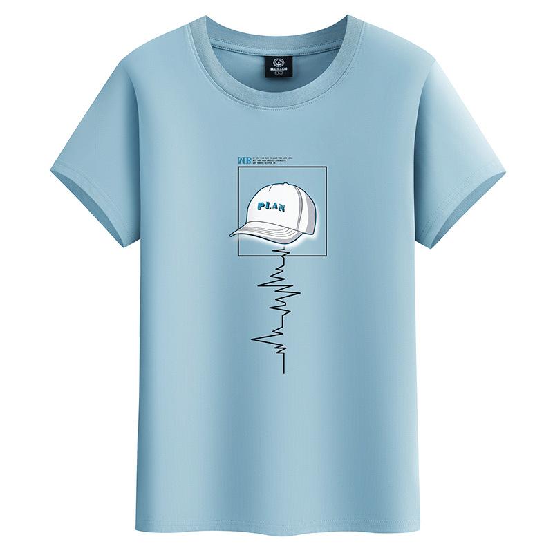 BLUEE Zomermode katoenen heren T-shirt ronde hals korte mouwen los heren T-shirt grote maat XS