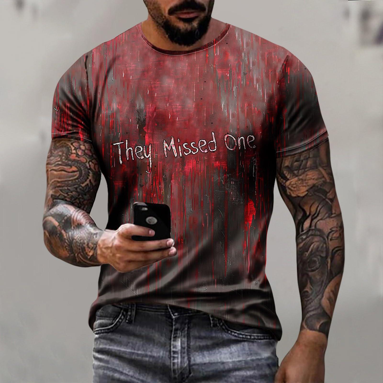 Jiangnan D Herenmode Korte Mouw Ronde Hals Halloween Bedrukt Casual Shirt Top XXL wijn