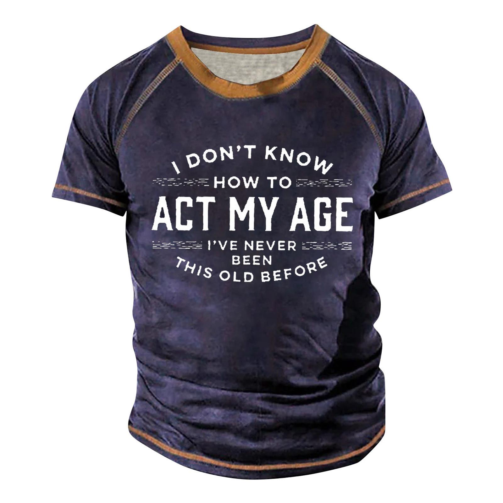 Wahaha123 Raglan T-shirt voor heren, retro korte mouw, ronde hals, tops met letterprint XXXXL paars