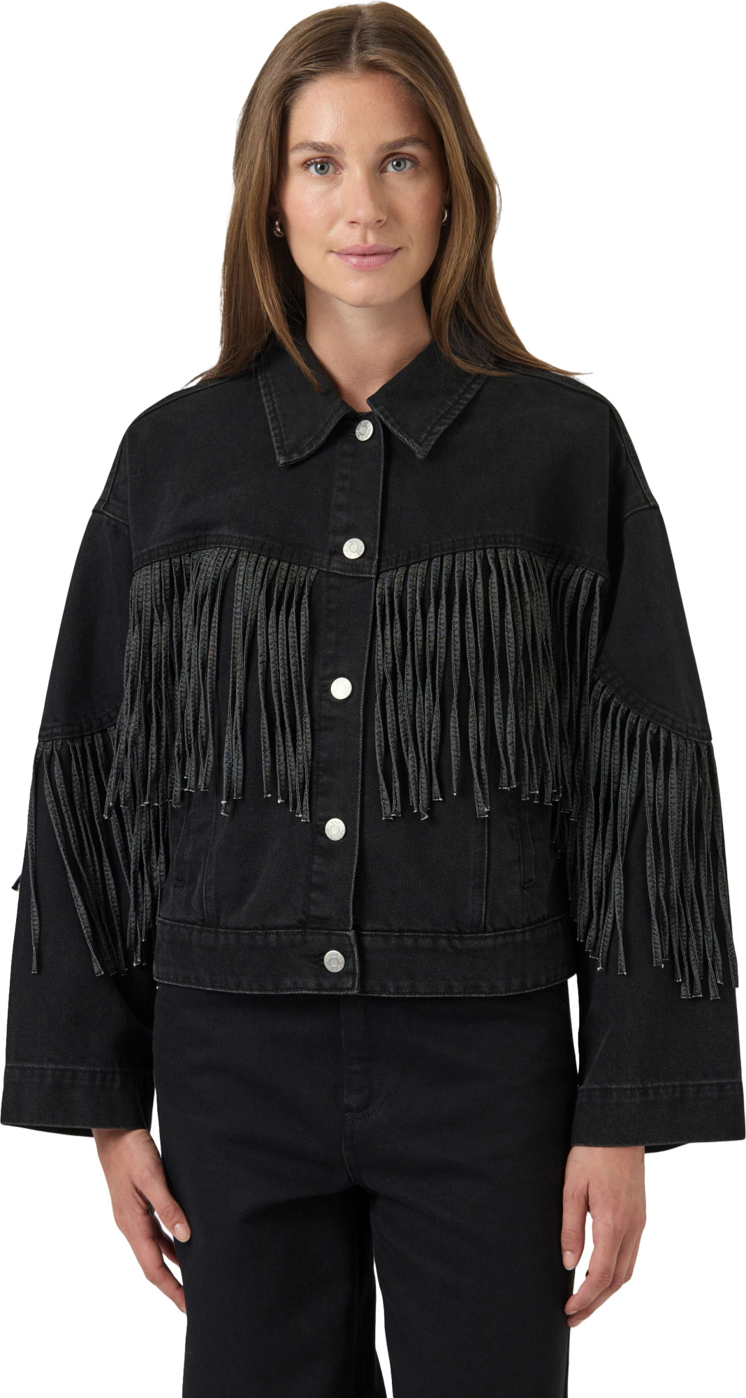 Y.A.S Yasaiko ls denim fringe jacket d2d dark grey den