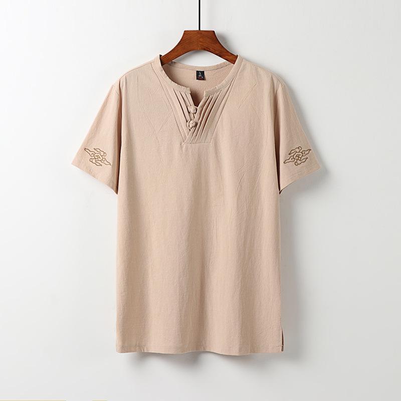 QGOOD Herenkleding Grote Maten T-shirts Linnen Chinese Stijl Zomer V-hals Grote Korte Mouw T-shirt Mannelijke Tee Tops Plus 8XL
