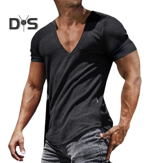 DYS Men Clothing Wasbaar Heren Shirt V Hals Chic Zomer Heren Basic T-shirt Fitness Top L zwart