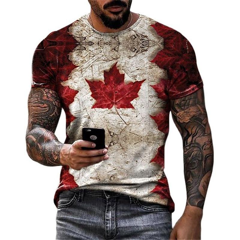 Nihao Mode Canada Maple Leaf Flag 3D Print Heren T-shirts Zomer Ronde Hals Losse Korte Mouw Oversized T-shirts Herenkleding Tops L