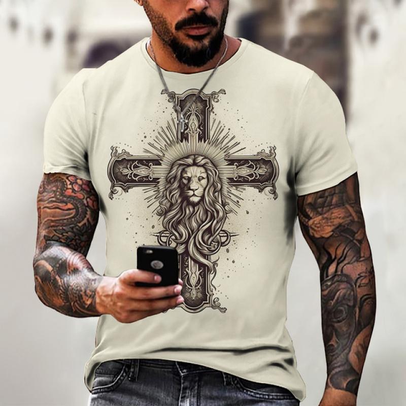 Xiao Xiang T-shirts voor heren Kruis Grafische Jezus Christus 3D-print Heren T-shirt Retro Klassiek Korte mouwen Losse persoonlijkheid Oversized Tops XL