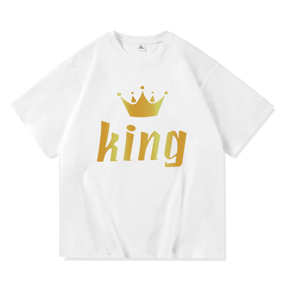 FEGKZLI Fashion 2023 Casual KONING KONINGIN Print Zomer Katoenen T-shirt Korte Mouw O Hals Losse Lovers T-shirt Vrouwen Mannen tops Tees 4XL