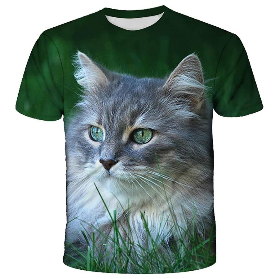BOLIV MODA Zomer Cartoon Kat 3D Printing Tees Man Digitale T-shirt met korte mouwen voor heren Plus Size L