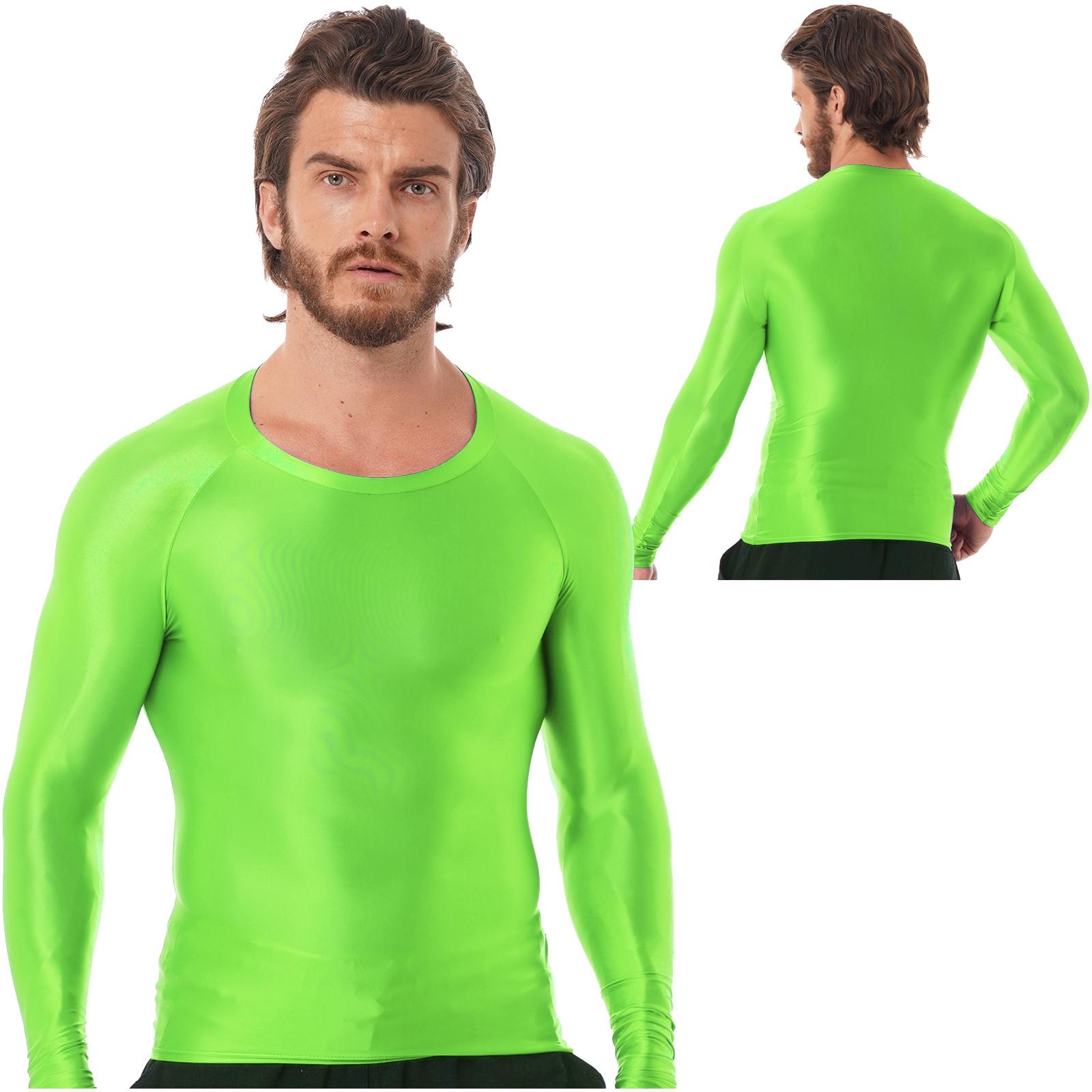 RUNQHUI Heren glanzend shirt T-shirt effen kleur slim fit ademende tops yoga sportkleding spiertops XL