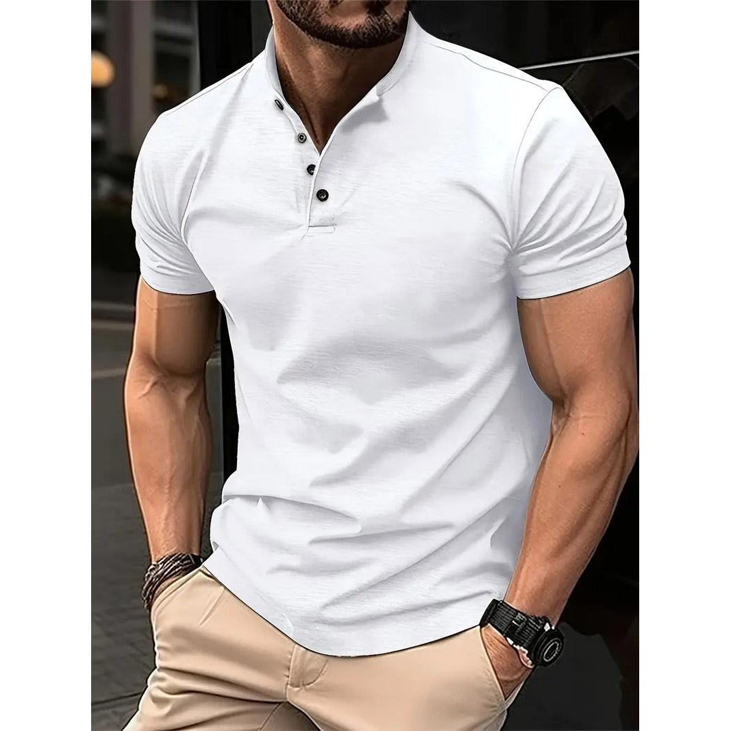 ForYourBeauty Zomer Heren Wit Zwart T-shirt Heren Button Henley Neck Sportpoloshirts S wit