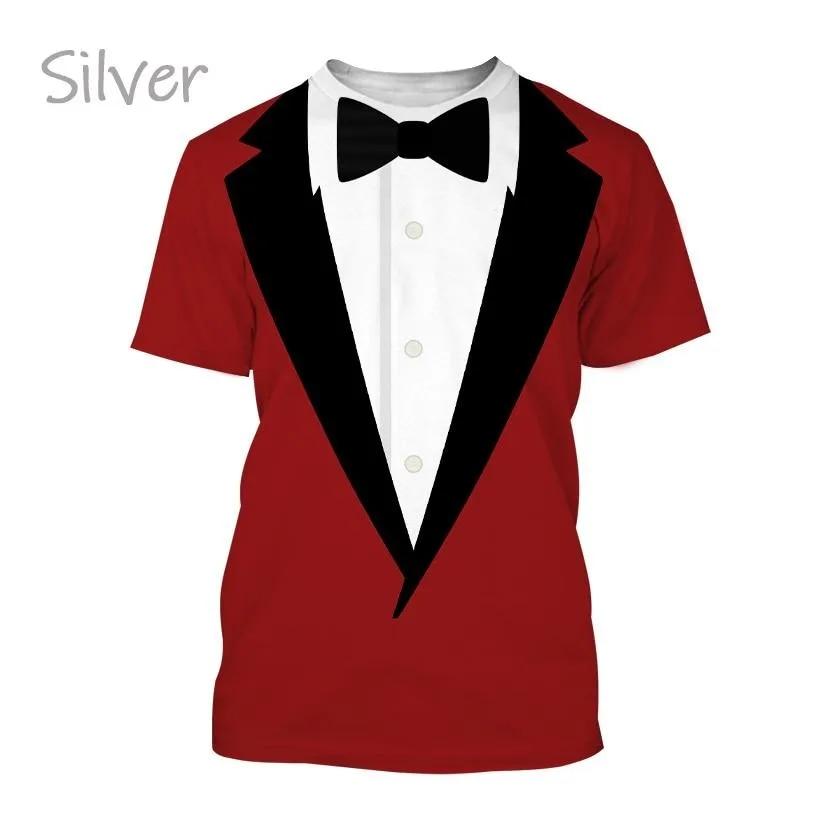 Bobby 2 Zomer Mannen Smoking Retro Stropdas Pak T-shirt Strikje 3d Print T-shirt Casual Korte Mouwen Straat Grappig Nep pak Top XL