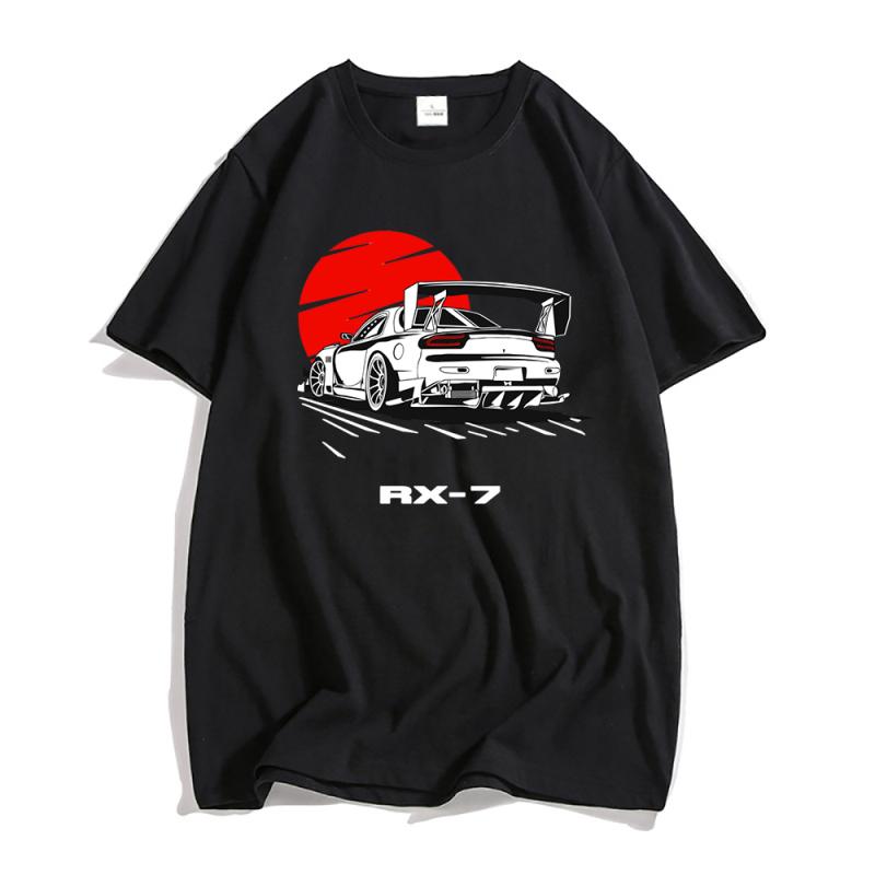 Nihao Initial D Drift Racing Rx-7 2d Print Zomer Heren O-hals T-shirt Casual 100% Katoen Korte Mouw Oversized Trui Mannen kleding L