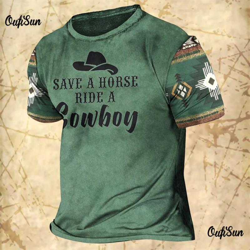 ETST WENDY 005 Vintage T-shirts voor heren Cowboy-ontwerp Western America Tops 3D-geprint O-hals Oversized T-shirt Korte mouw Streetwear 6XL